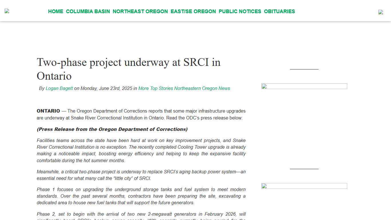 Two-phase project underway at SRCI in Ontario - Elkhorn Media Group